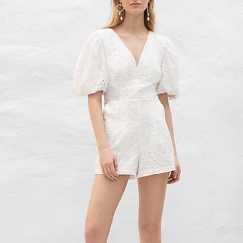 Express Eyelet Embroidered Puff Sleeve Romper boho